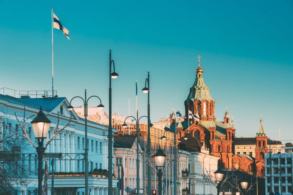 Helsinki, Finland. Uspenski Cathedral At Morning. Red Church Is