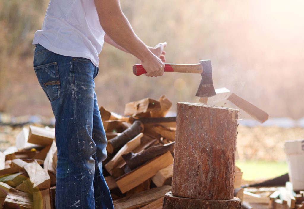 man chopping wood