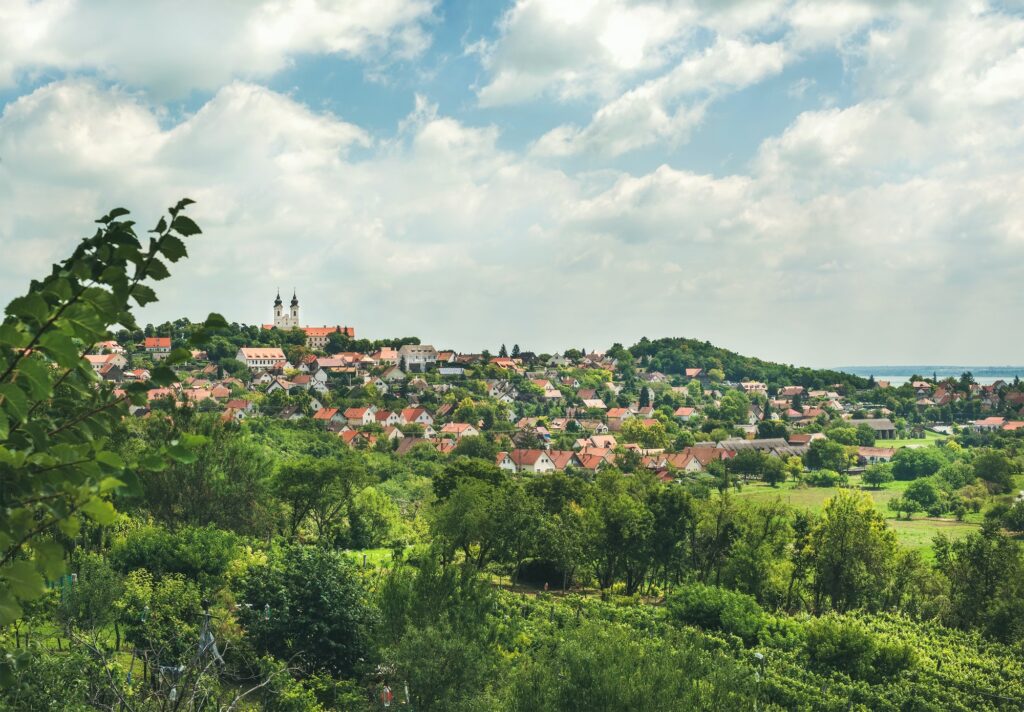 View over Tihany abbey and town on lake Balaton, Hungary