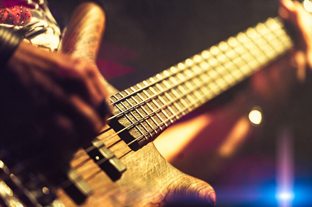 Bassist pop rock during a performance at a concert