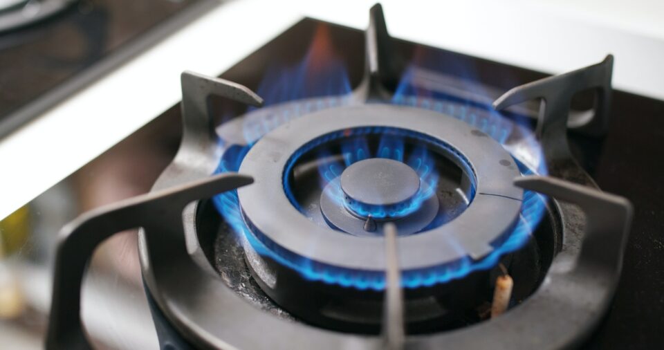 Gas burning from a kitchen gas stove