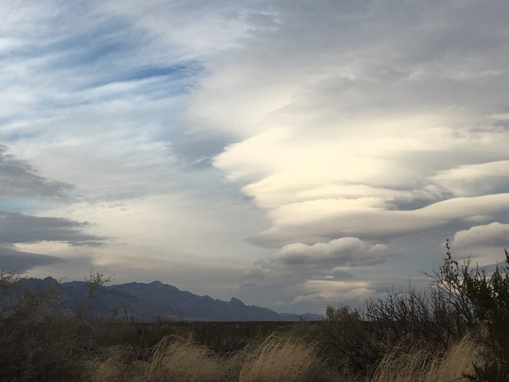Lenticular Clouds view from home of clouds near the Organ mountains New Mexico. January 2017