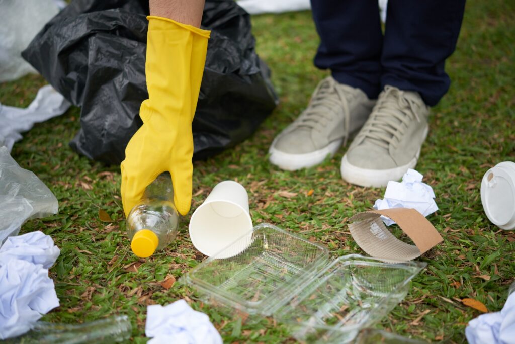 Plastic waste on grass