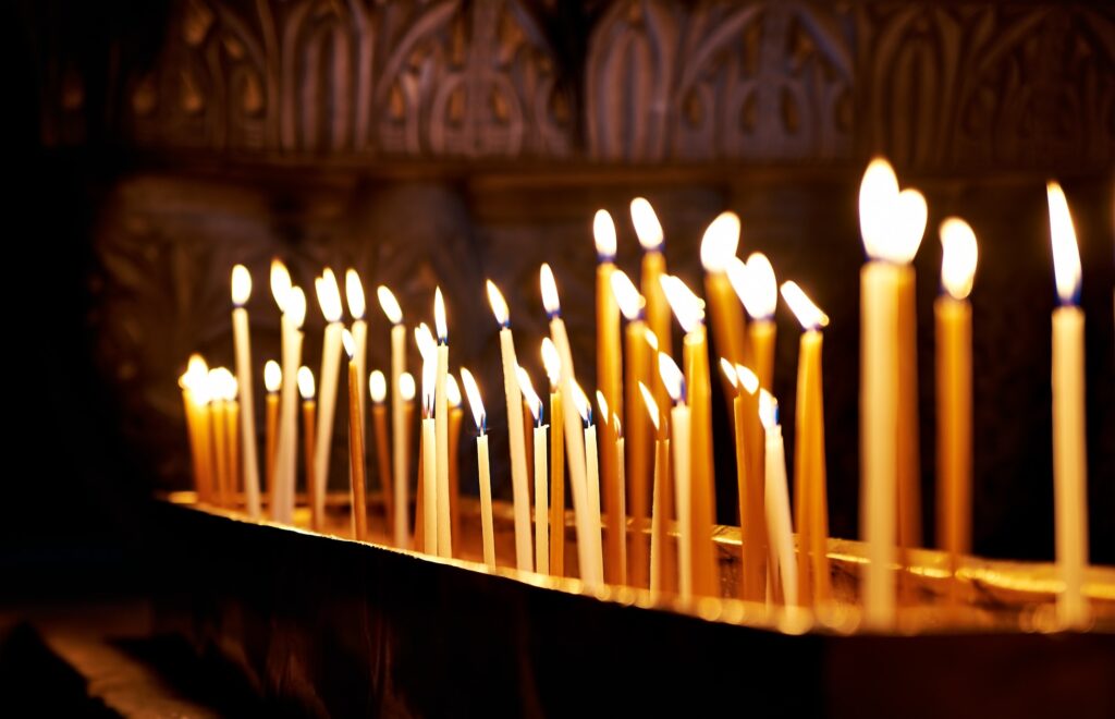 Candles in the Holy Sepulchre Church in Jerusalem