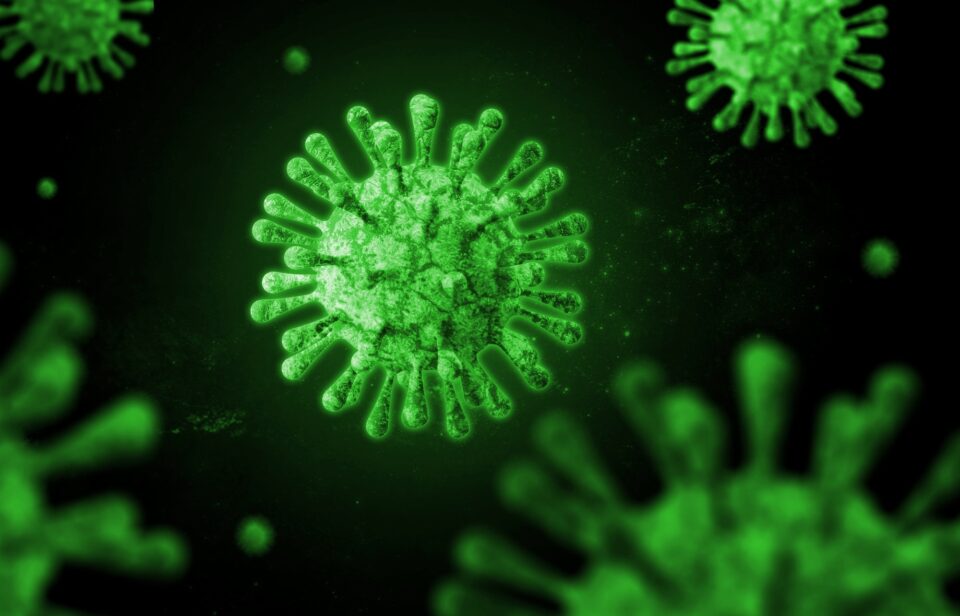 Illustration of green Corona virus. 3d corona virus background.