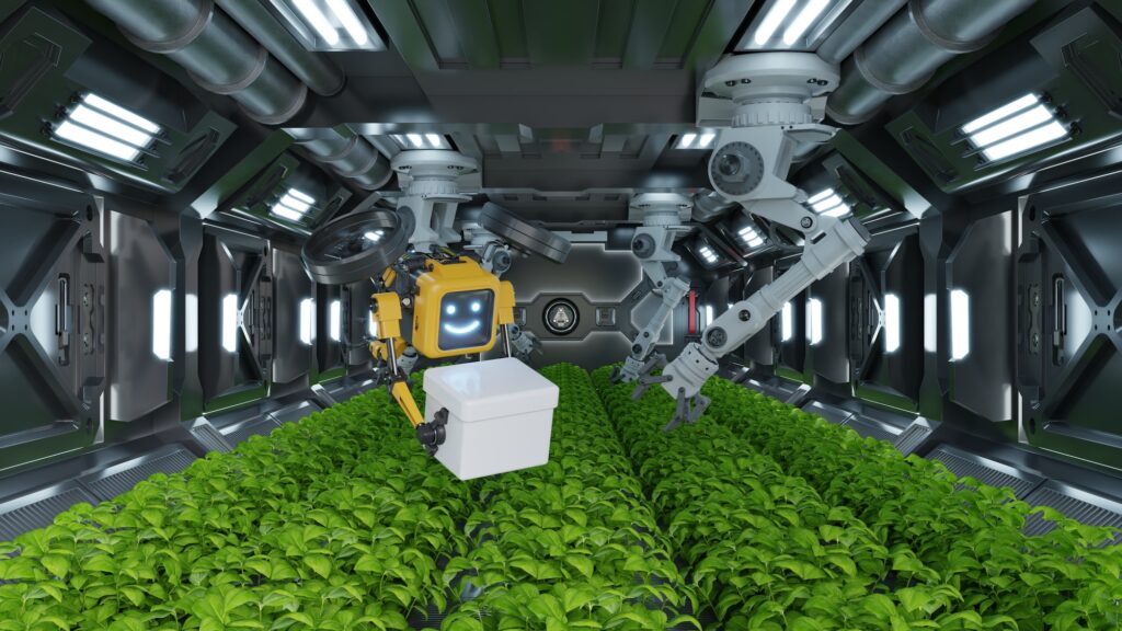 Robotic in agriculture futuristic concept.