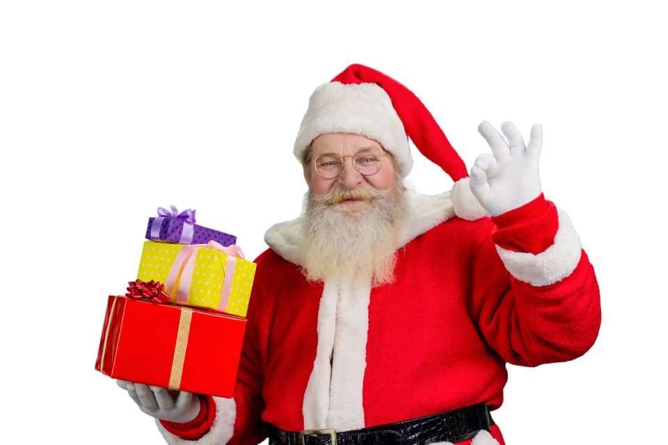 Portrait of Santa with gift boxes
