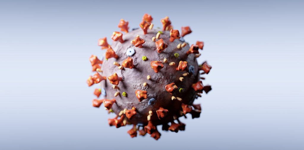 Coronavirus cell in microscopic view.