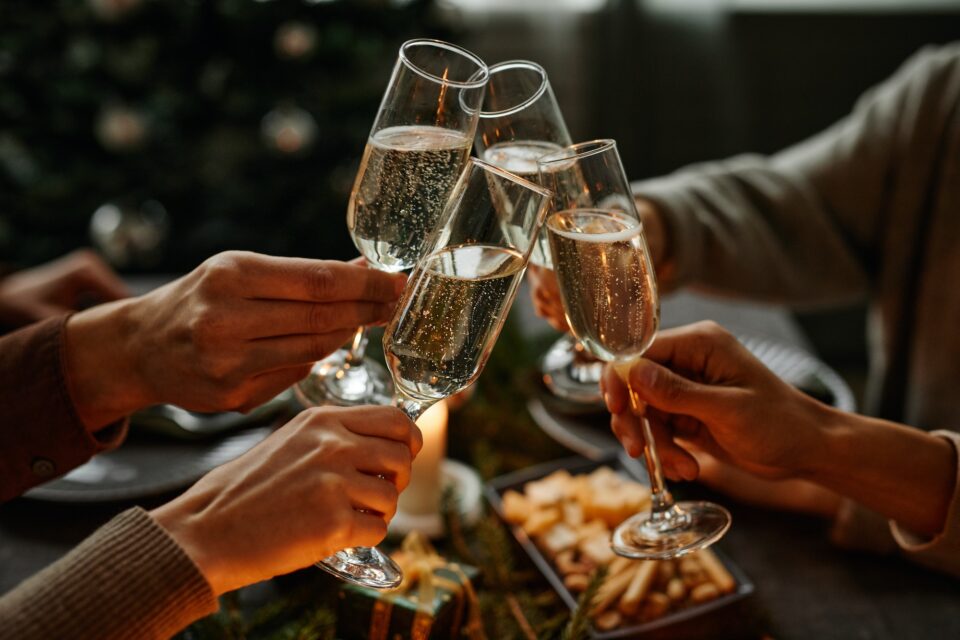 Toasting with Champagne at Christmas Dinner